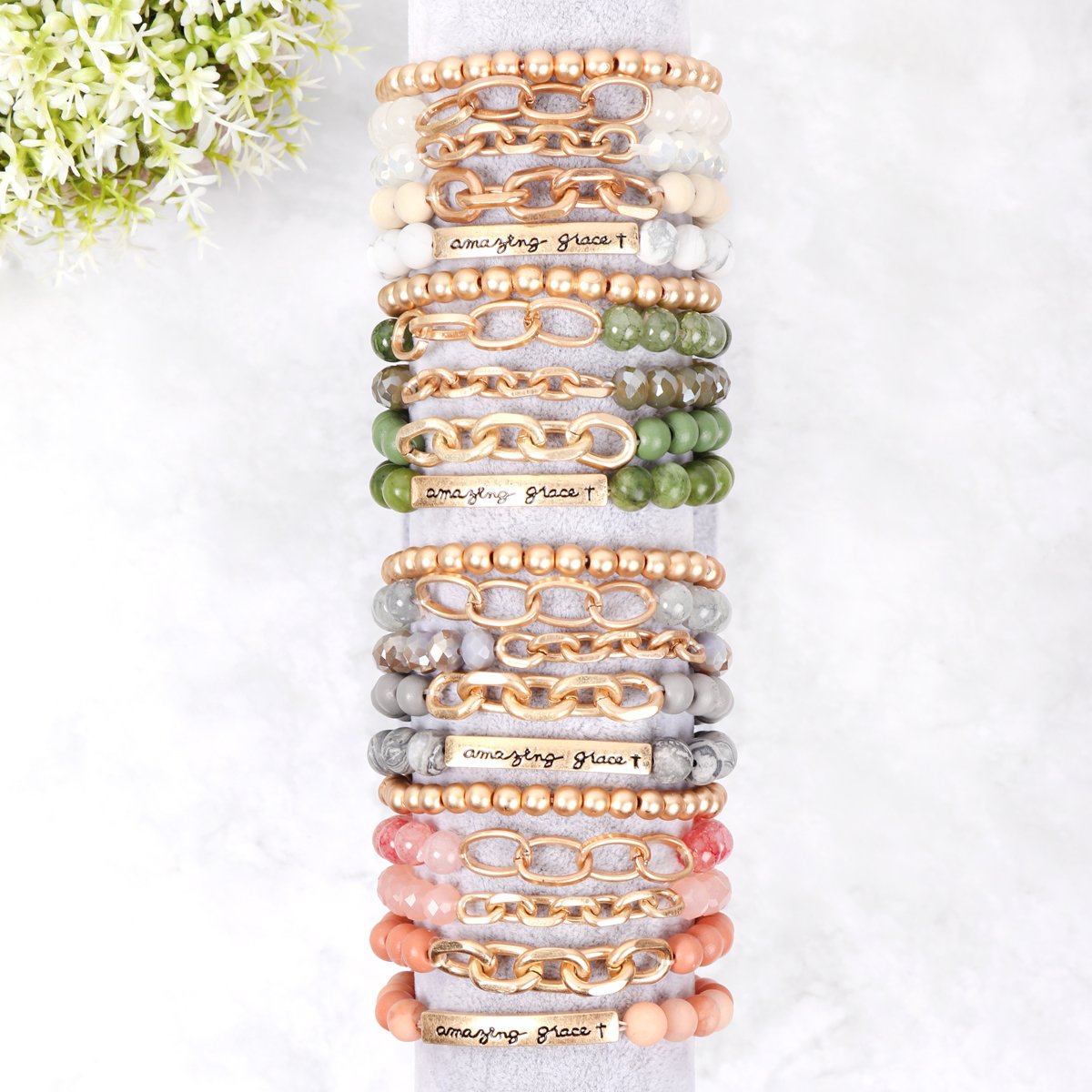 Riah Fashion - "Amazing Grace" Charm Multiline Beaded Bracelet - 8 COLOR STACKS -