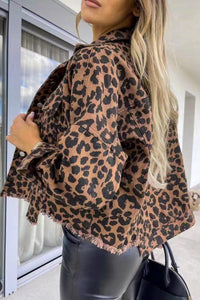 Thumbnail for Leopard Raw Hem Denim Jacket - T - 1 COLOR -