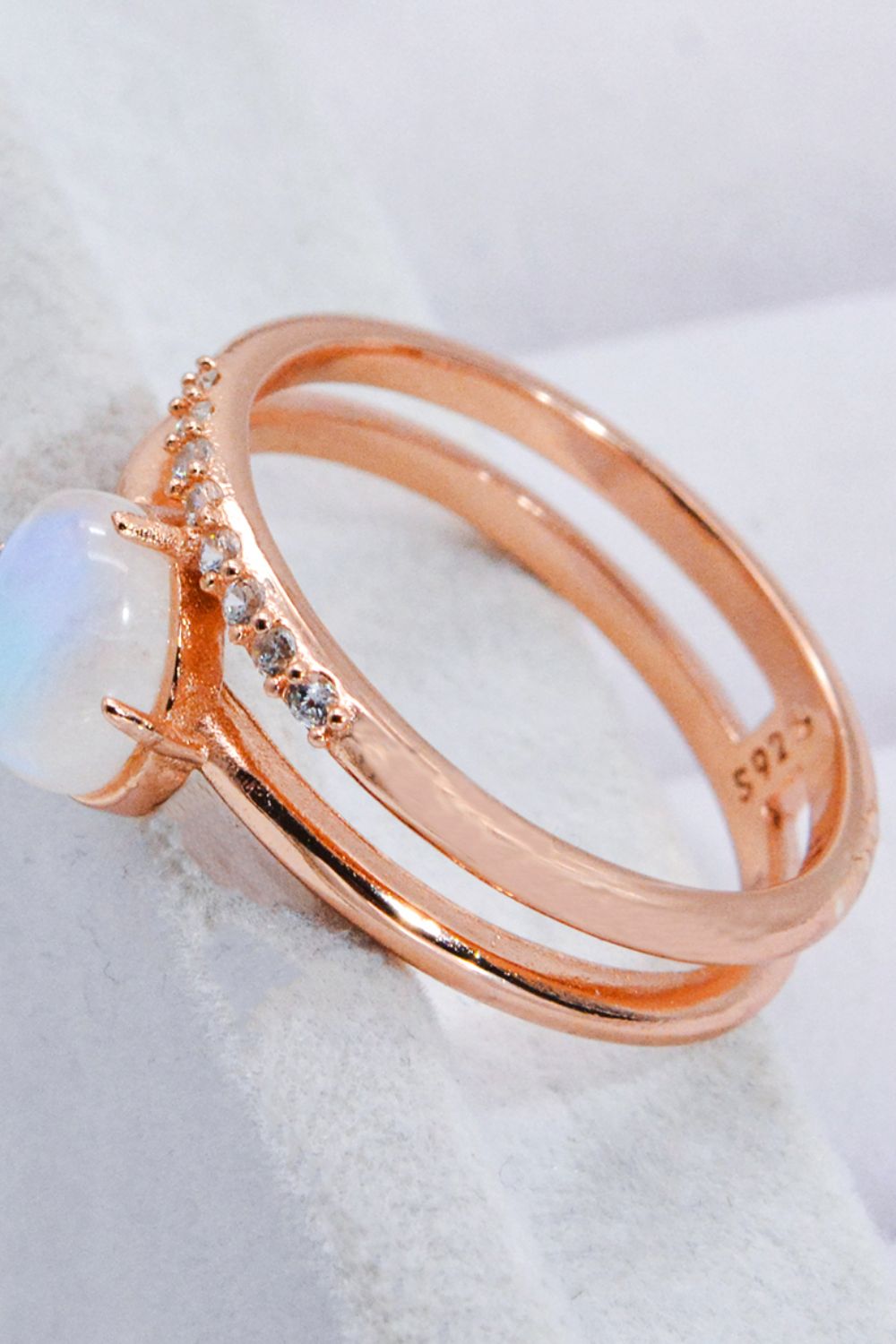 Natural Moonstone and Zircon Double-Layered Ring - T - SIZES 6 THRU 9 - 2 FINISHES -