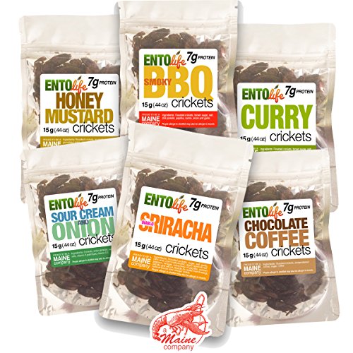 Cricket Sample Pack Six Pack - Sriracha - Chocolate Coffee - Sour Cream & Onion & BBQ - Curry - Honey Mustard - SURPRISE LITTLE TIMMY OR TAMMY WITH THESE DELICIOUS SCHOOL LUNCH TIME TREATS! BE THE TALK OF YOUR HOUSEHOLD! -