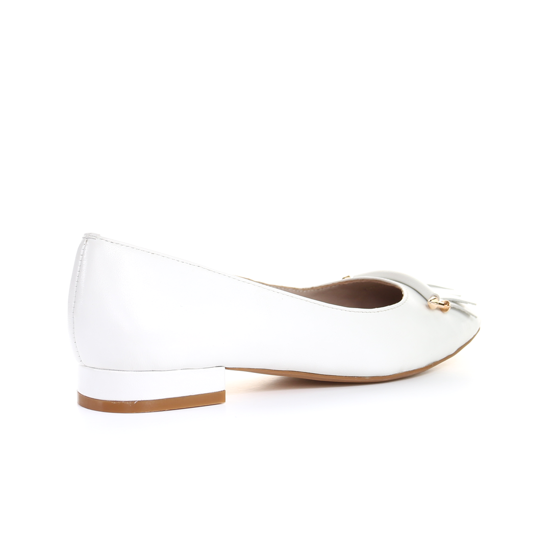 Tassel Leather Square Toe Ballerina (White)