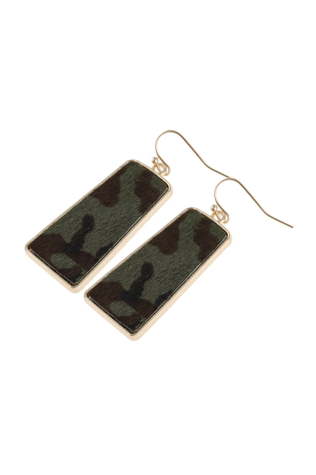 Riah Fashion - Camouflage Leather Printed Bar Dangling Fish Hook Earrings - 2 CAMO COLORS -