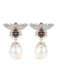 Thumbnail for LATELITA - Baroque Pearl Honey Bee Drop Earrings Silver -