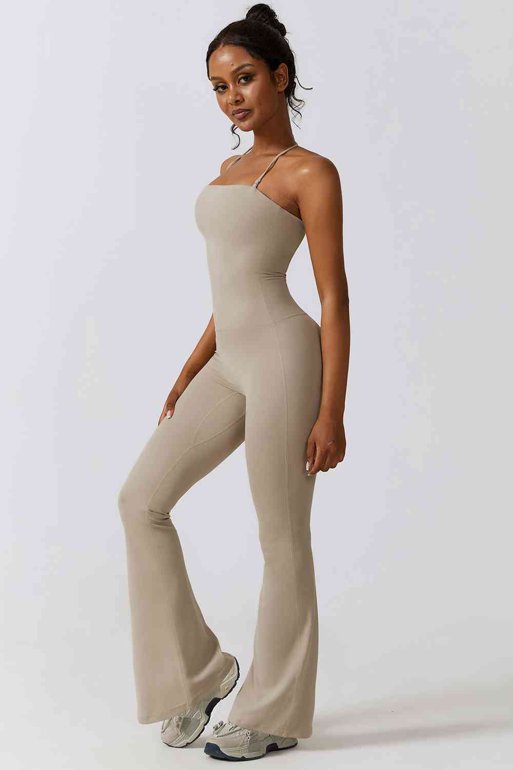 Halter Neck Flare Sport Jumpsuit - T - 4 COLORS -