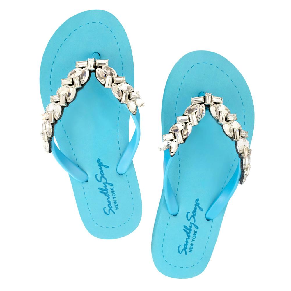 SAND BY SAYA N.Y. - Greenwich - Rhinestone Flat Flip Flops Sandals - 4 COLORS -