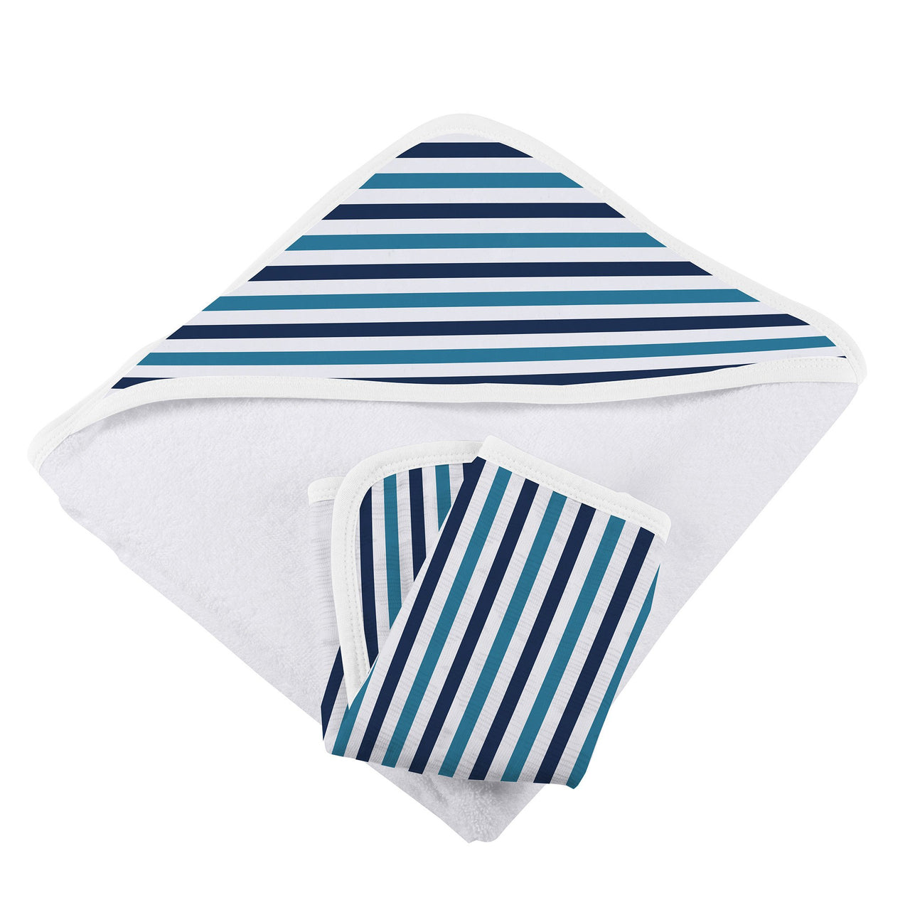 Newcastle - Blue and White Stripe Bamboo Hooded Towel and Washcloth Set -