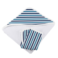 Thumbnail for Newcastle - Blue and White Stripe Bamboo Hooded Towel and Washcloth Set -