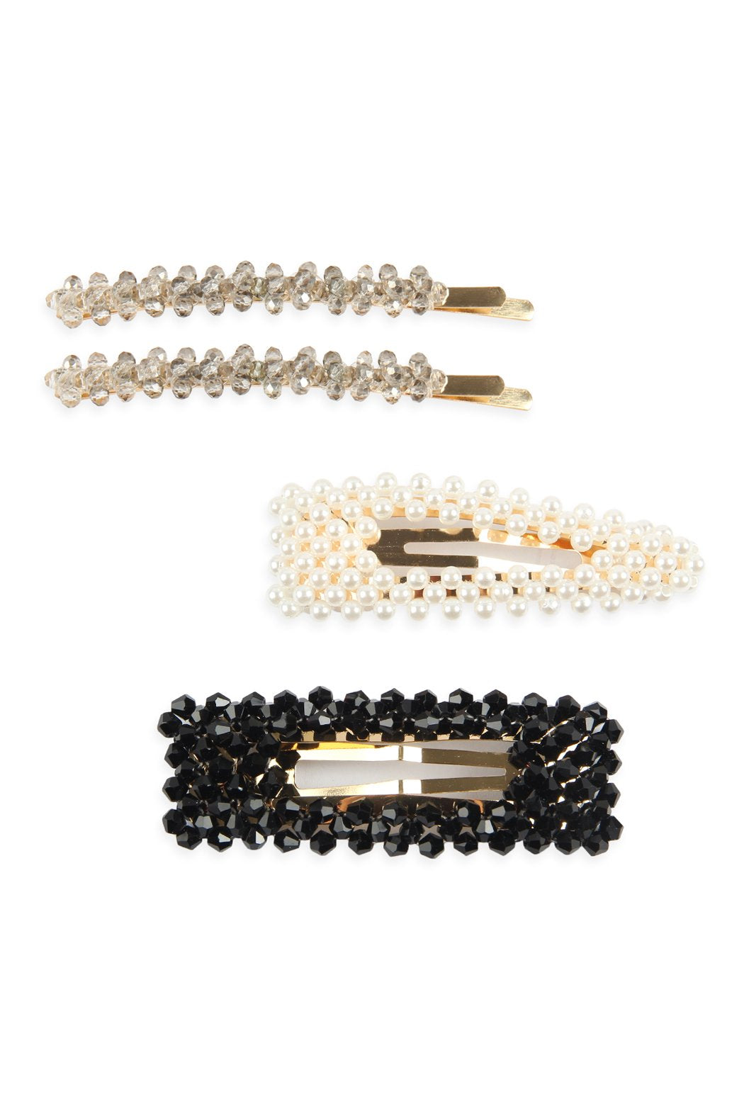 Riah Fashion - Glass Beads and Pearl Hair Pin Set - 3 COLORS