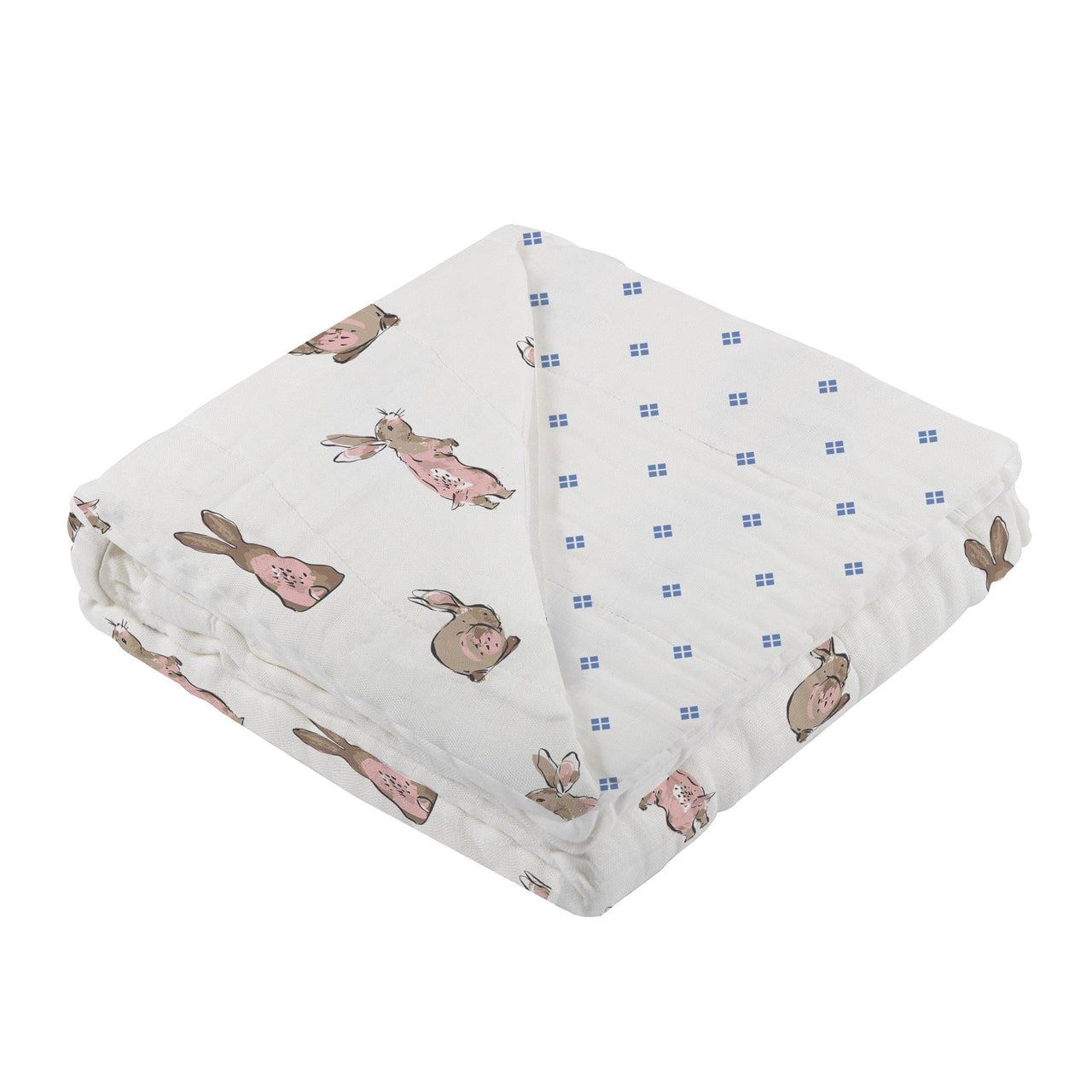 Powder Pink Bunnies and Periwinkle Diamond Polka Dot Bamboo Newcastle Blanket -