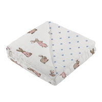 Thumbnail for Powder Pink Bunnies and Periwinkle Diamond Polka Dot Bamboo Newcastle Blanket -