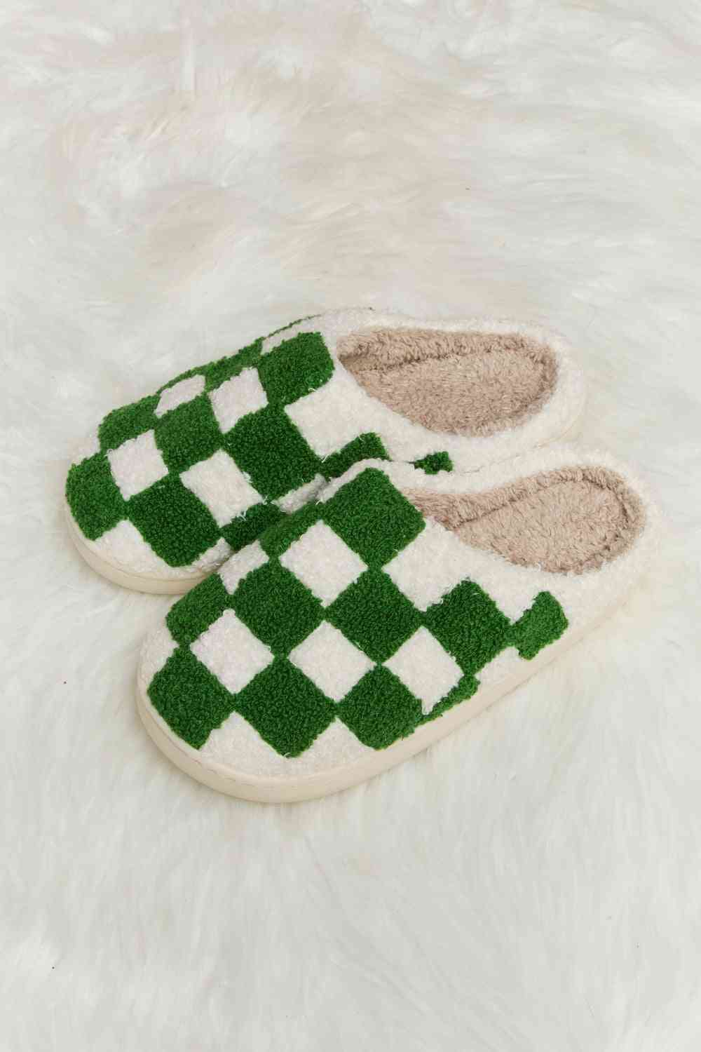 Melody Checkered Print Plush Slide Slippers - LIMITED SIZES LEFT - T - 4 COLORS -