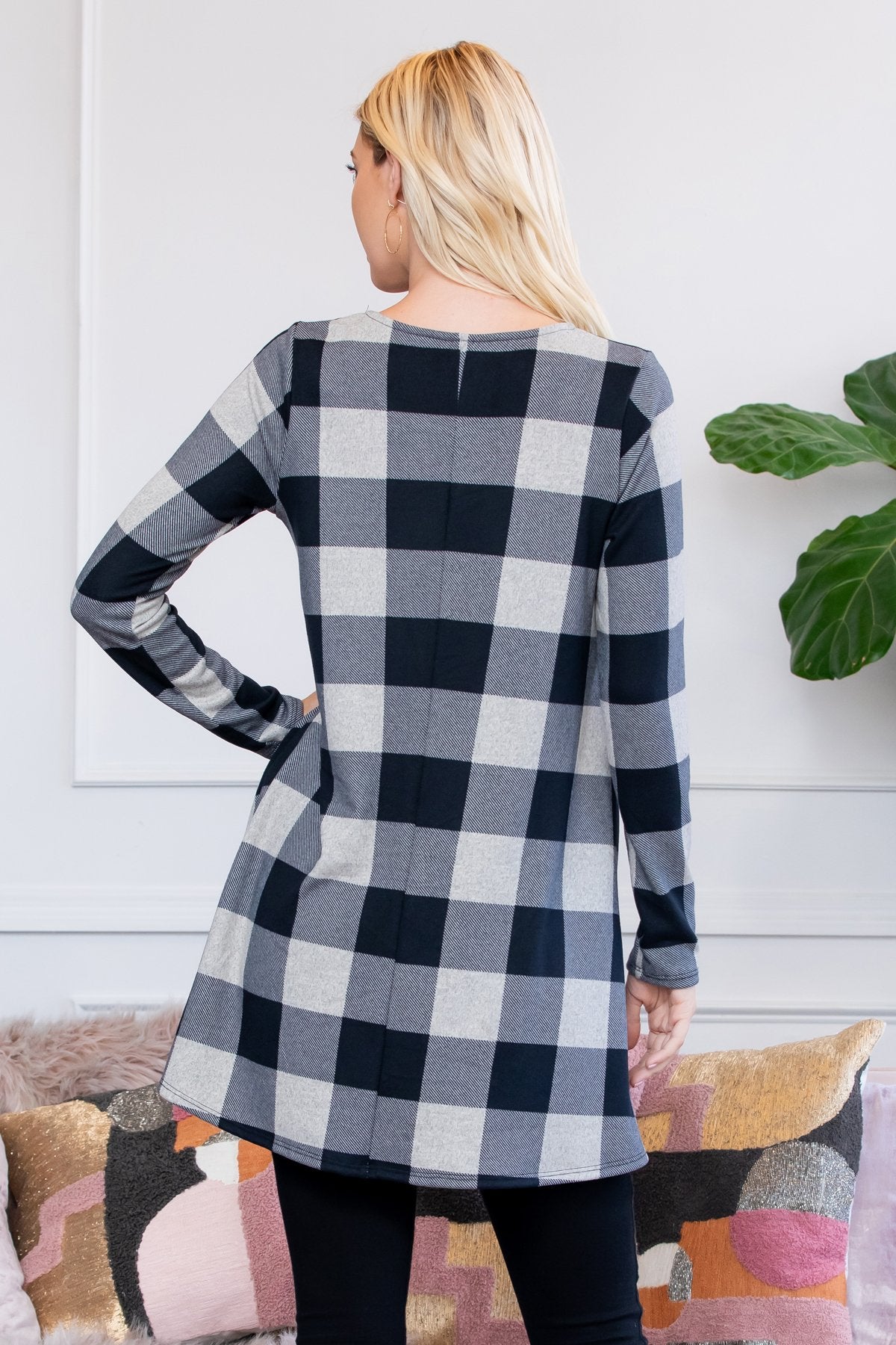 Riah Fashion - Hacci Plaid Pocket Tunic - 1 COLOR -