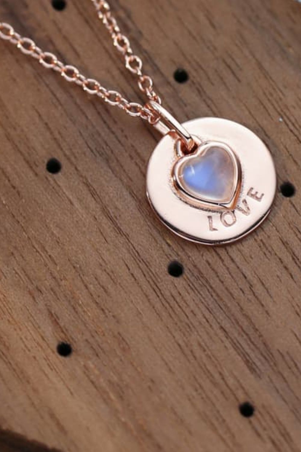 Moonstone LOVE Heart Pendant 925 Sterling Silver Necklace - T - 2 FINISHES -