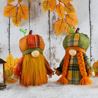 Thumbnail for Fall Pumpkin Gnomes Handmade Fall Plush Swedish Gnomes - Ornaments Holiday Home Table Decorations Gifts - 7.87