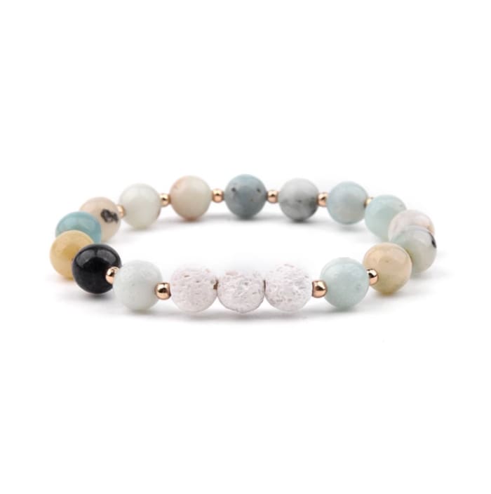 Lava Stone Essential Oil Bracelet - Amazonite and White -