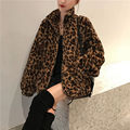 Sharon Tatem - Winter Leopard Print - Stand Collar - Warm Parka - Loose Faux Fur -