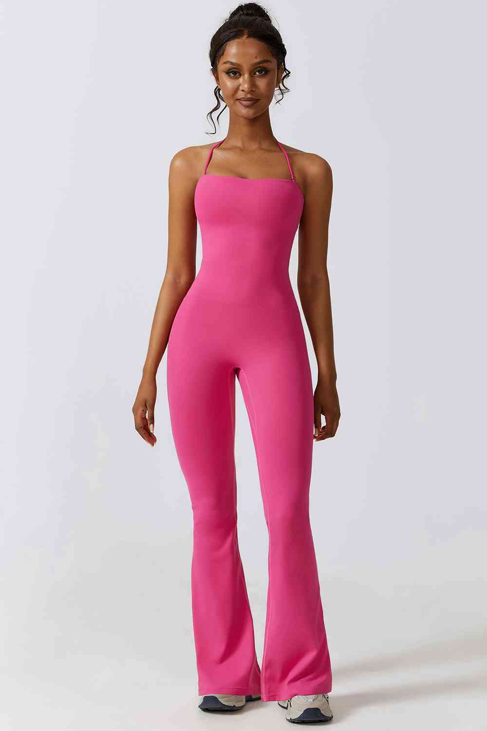 Halter Neck Flare Sport Jumpsuit - T - 4 COLORS -