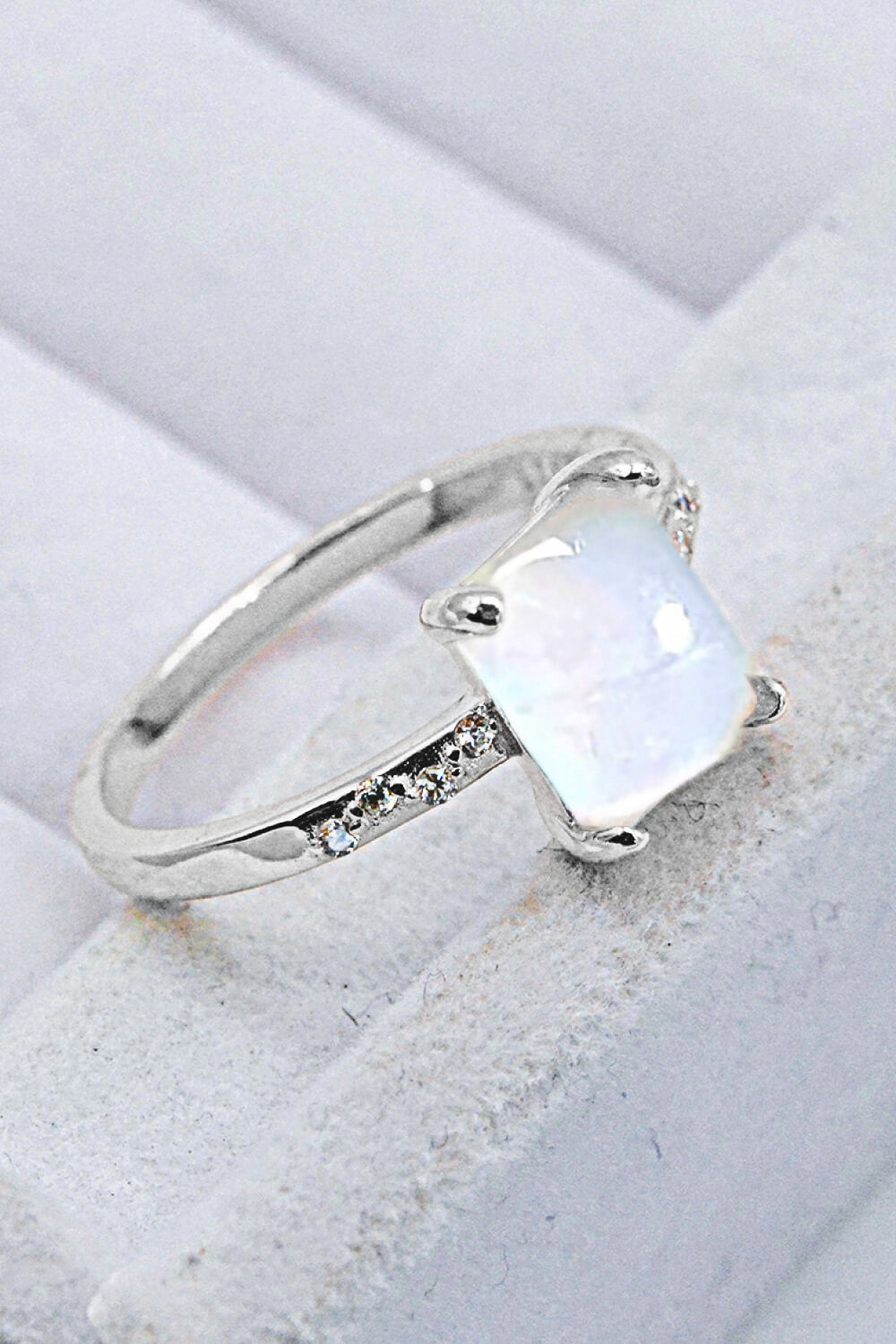 Square Moonstone Ring - T - SIZES 6 THRU 9 - 3 FINISHES -