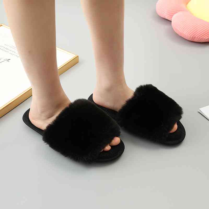 Faux Fur Open Toe Slippers - T - 5 COLORS -