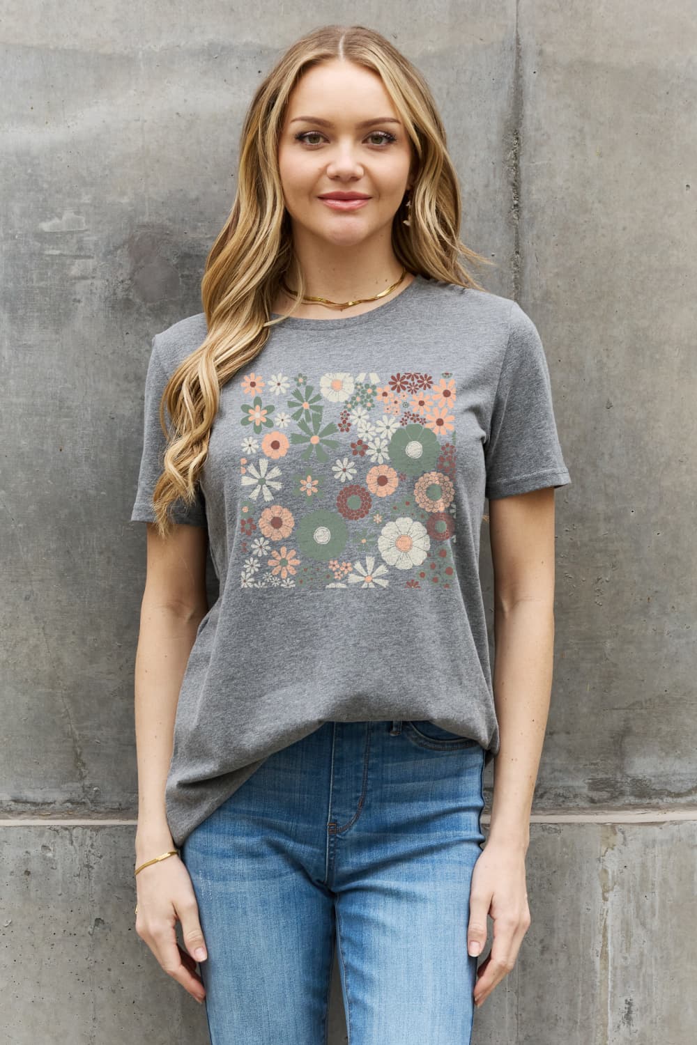 Simply Love Full Size Flower Graphic Cotton Tee - T - 2 COLORS -