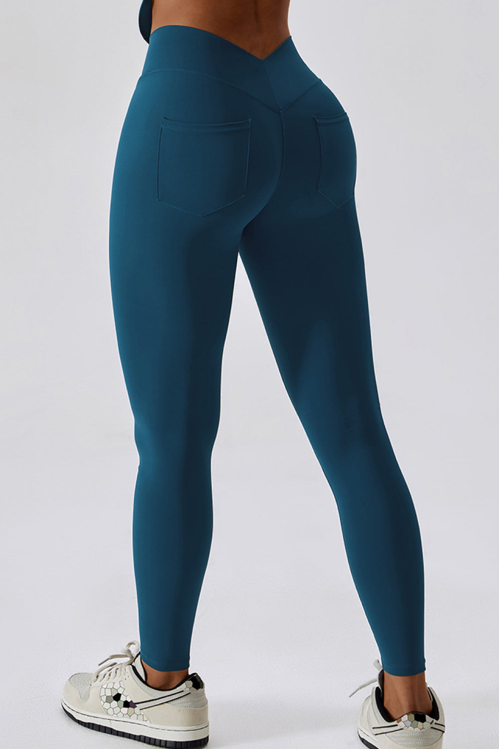 Wide Waistband Slim Fit Back Pocket Sports Leggings - T - 5 COLORS -