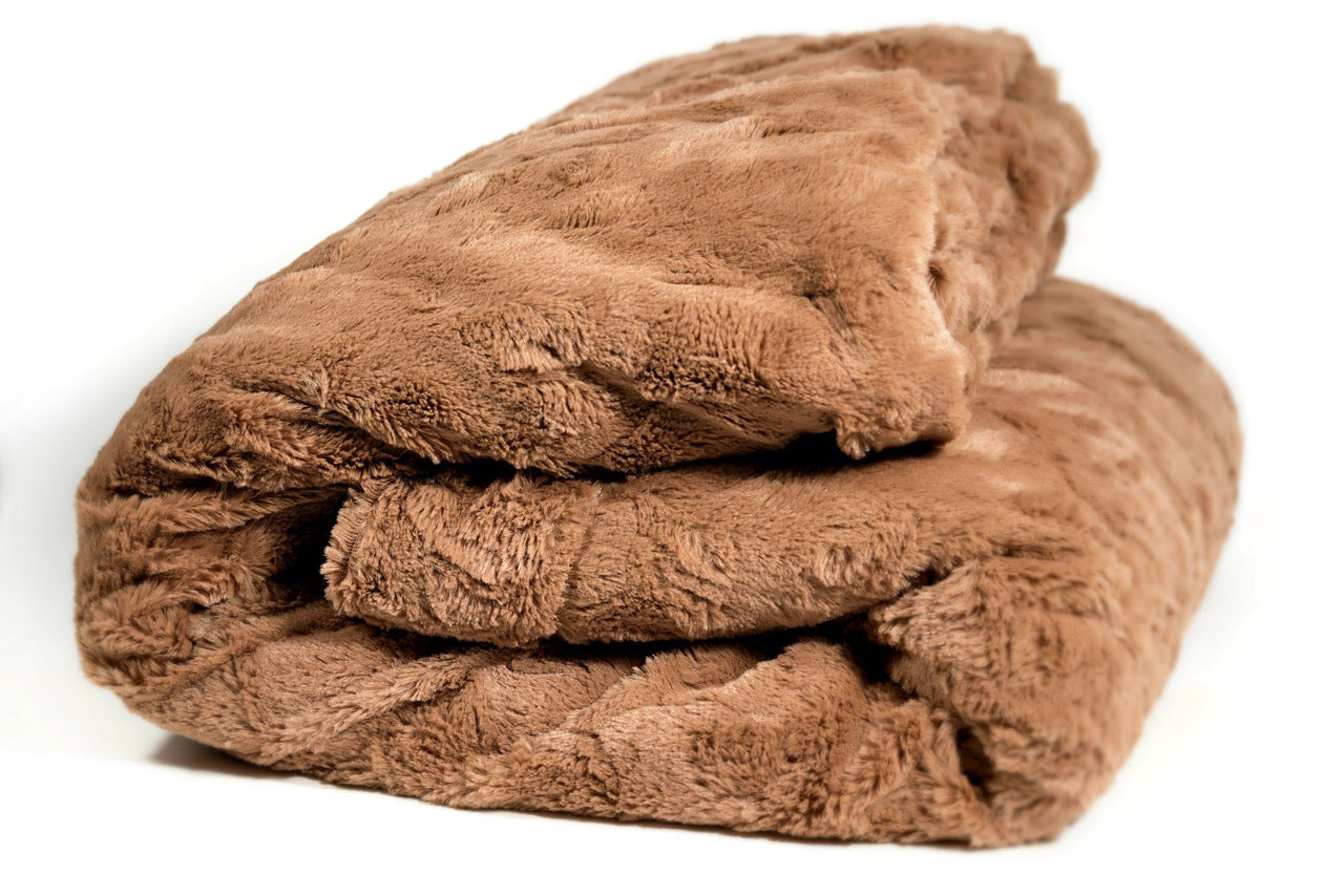 Luxury Solid Cinnamon Mocha Brown Faux Fur With Sherpa Backside Soft Warm Fleece Throw Blanket - 2 SIZES -