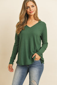 Thumbnail for Riah Fashion - V-Neck Long Sleeved Waffle Top - 7 COLORS -