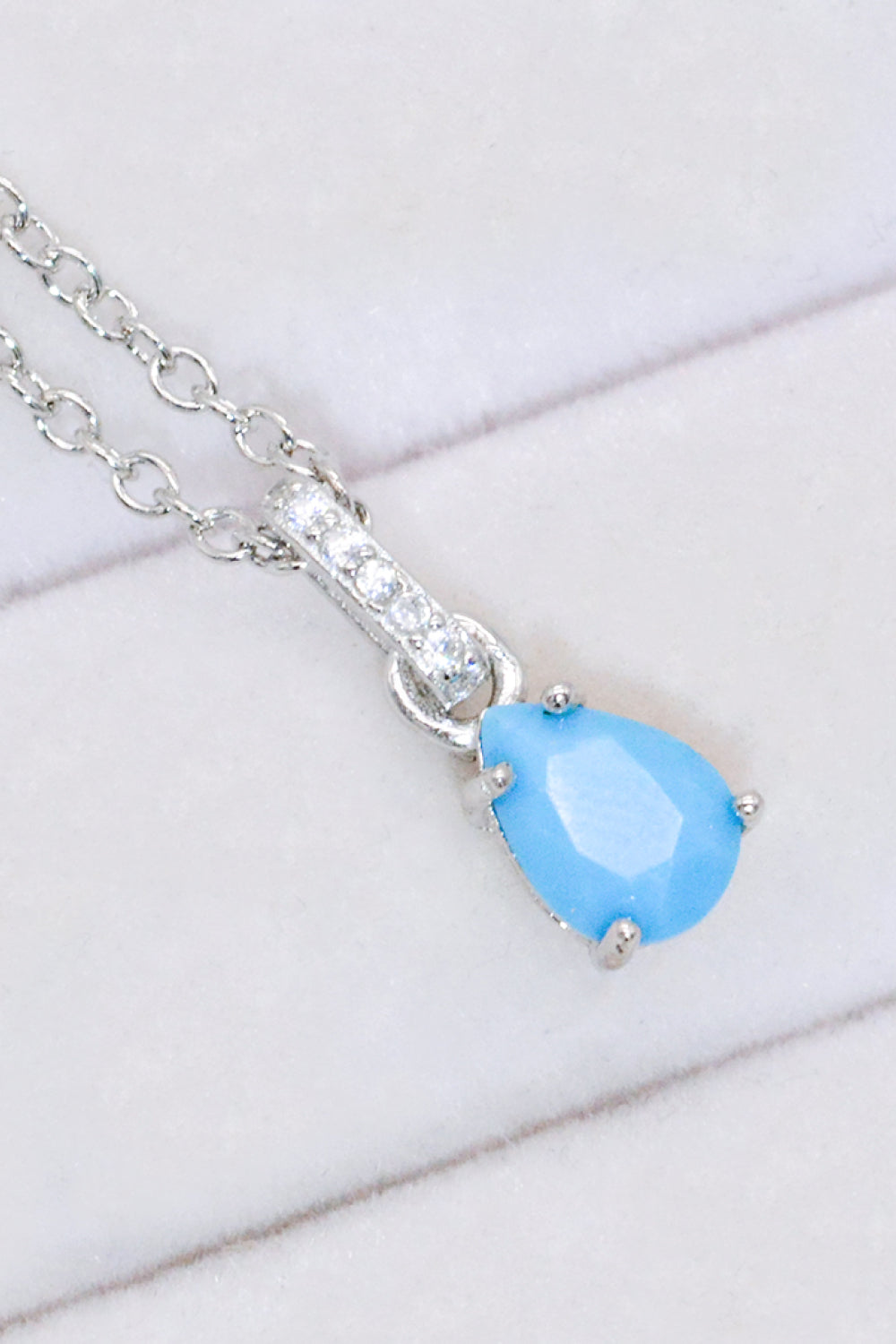 Teardrop Turquoise 4-Prong Pendant Necklace - T - 2 FINISHES -