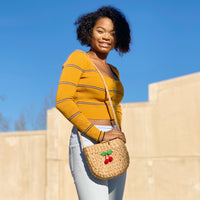 Thumbnail for Juicy Bloom Straw Crossbody Bag - DAISEYS OR CHERRIES -