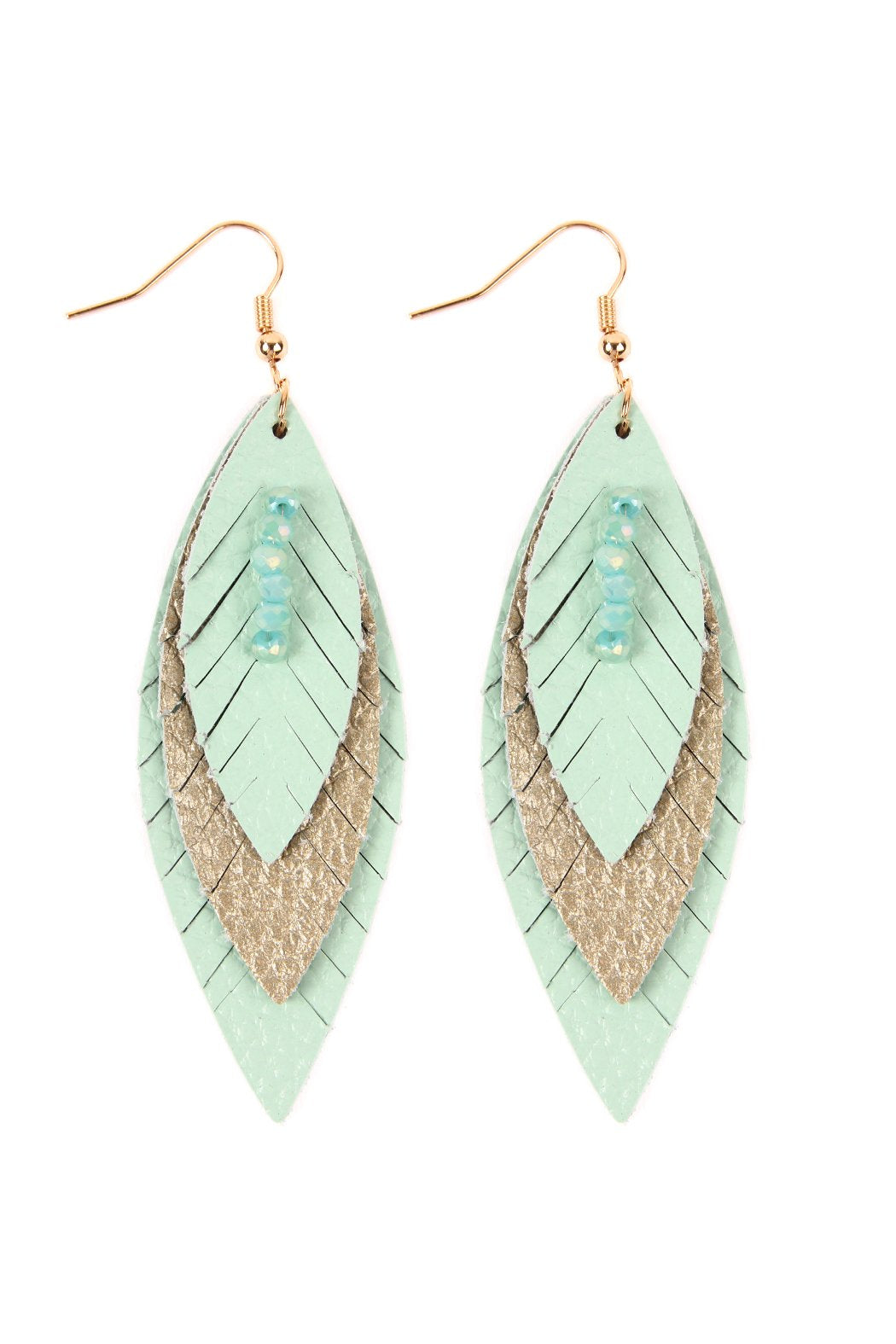 Three Layer Fringe Leather Marquise Earrings - 14 COLORS -