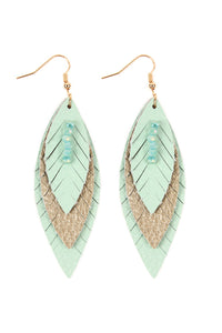 Thumbnail for Three Layer Fringe Leather Marquise Earrings - 14 COLORS -