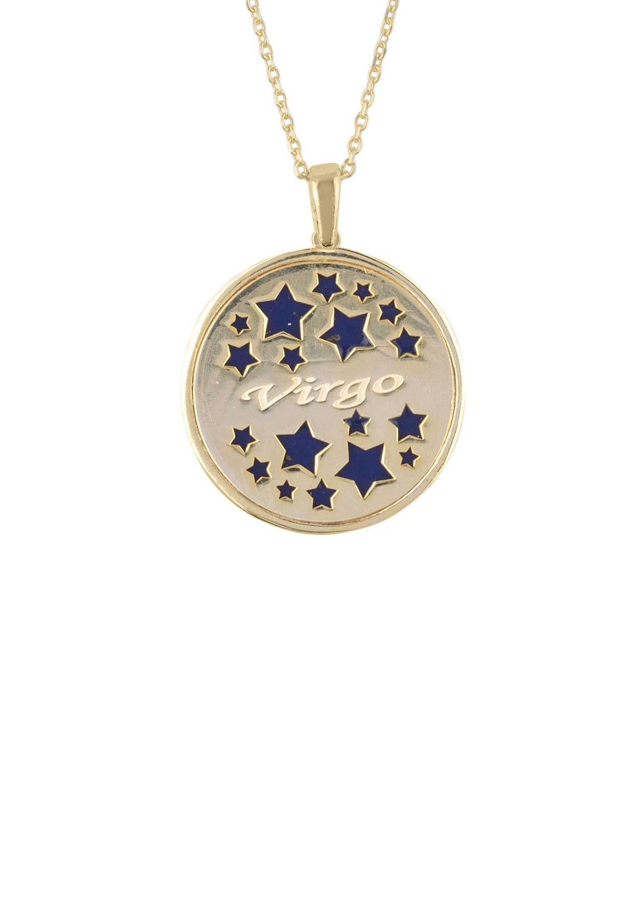 Zodiac Lapis Lazuli Gemstone Star Constellation Pendant Necklace Gold Virgo -