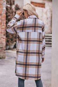 Thumbnail for Plaid Dropped Shoulder Longline Jacket - T - 3 COLORS -