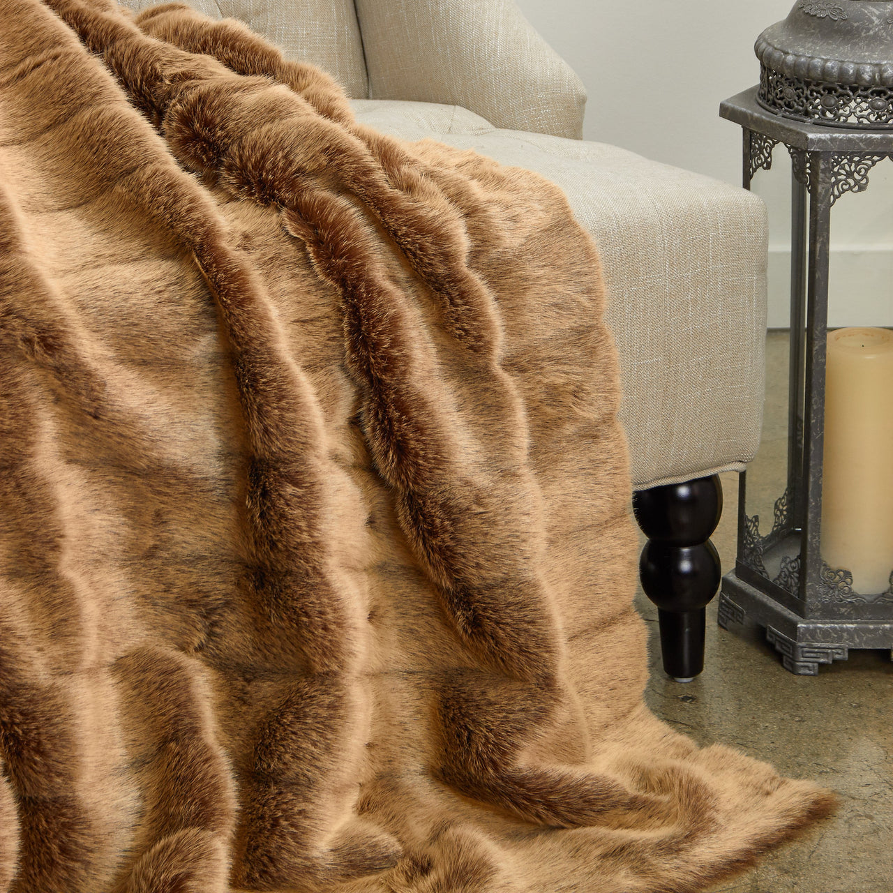 Frost Mink Light Brown Faux Fur Luxury Throw - 14 SIZES -