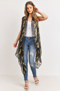 Thumbnail for Riah Fashion - Knee Length Camouflage Open Front Kimono Vest - 1 COLOR