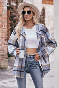 Thumbnail for Plaid Dropped Shoulder Hooded Jacket - T - 5 COLORS -