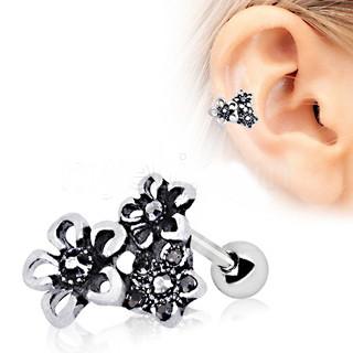 316L Stainless Steel Triple Accented Flower Cartilage Earring -