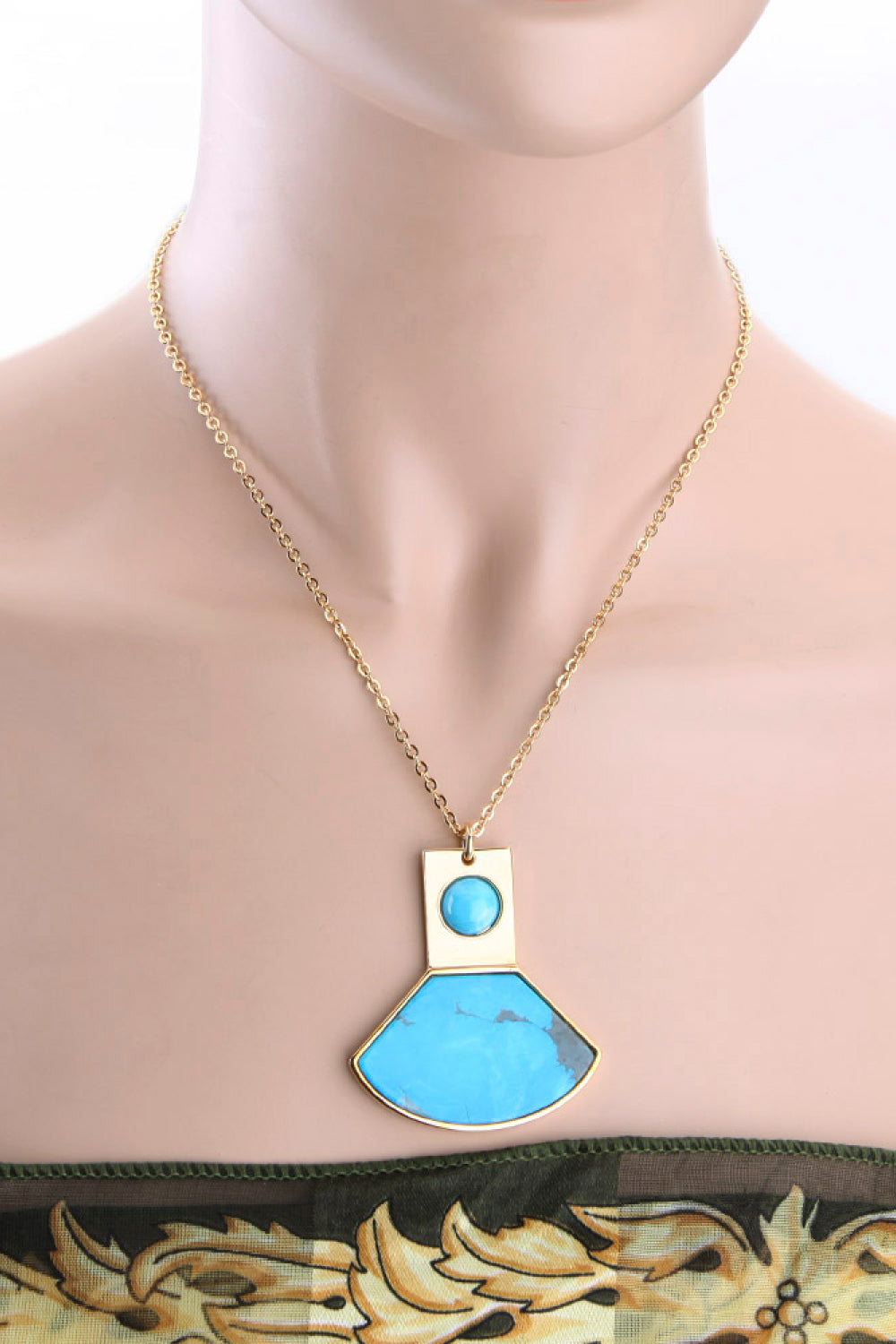 18K Gold Plated Turquoise Pendant Necklace - T -