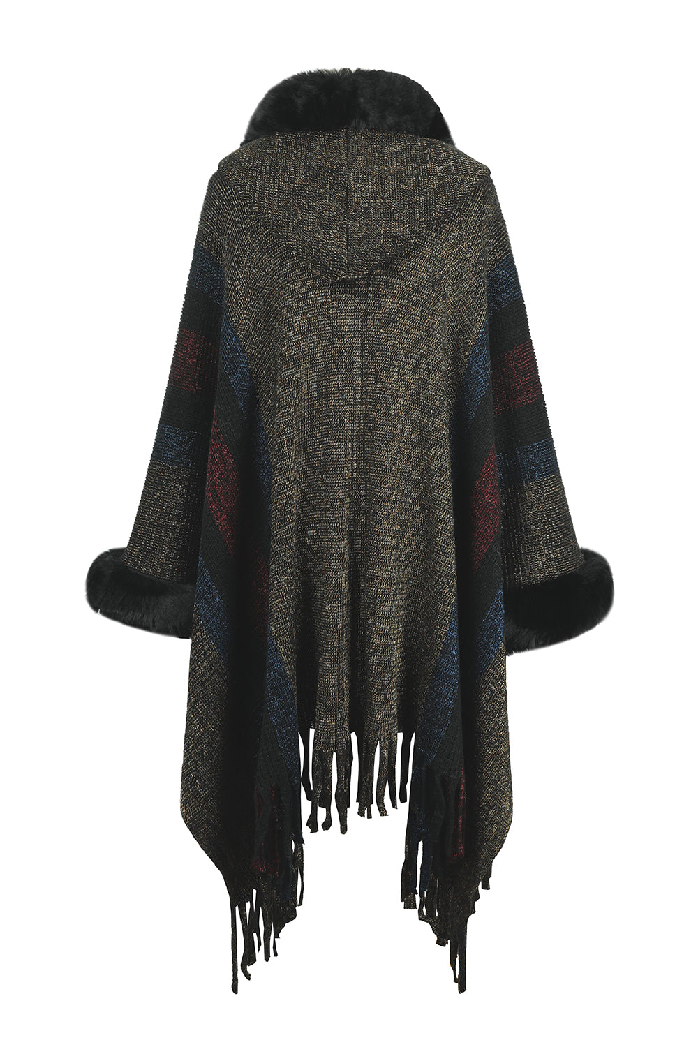 Color Block Fringe Detail Poncho - T - 4 COLORS -