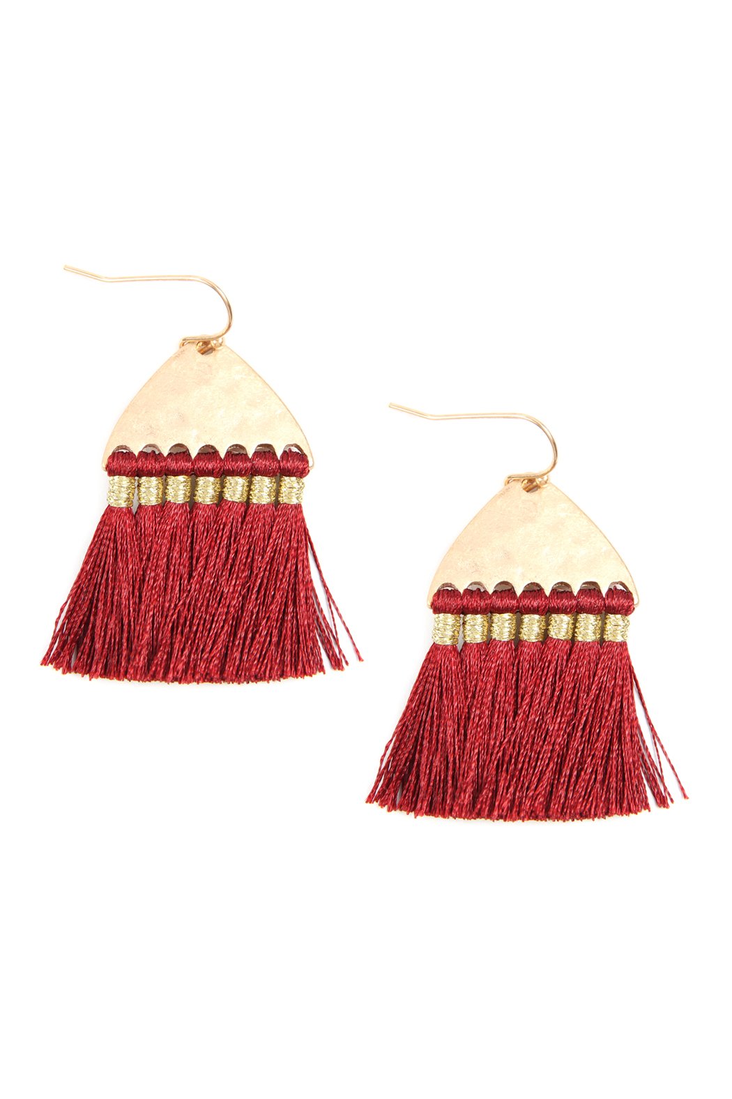 Thread Tassel Hammered Metal Hook Earrings - 11 COLORS -