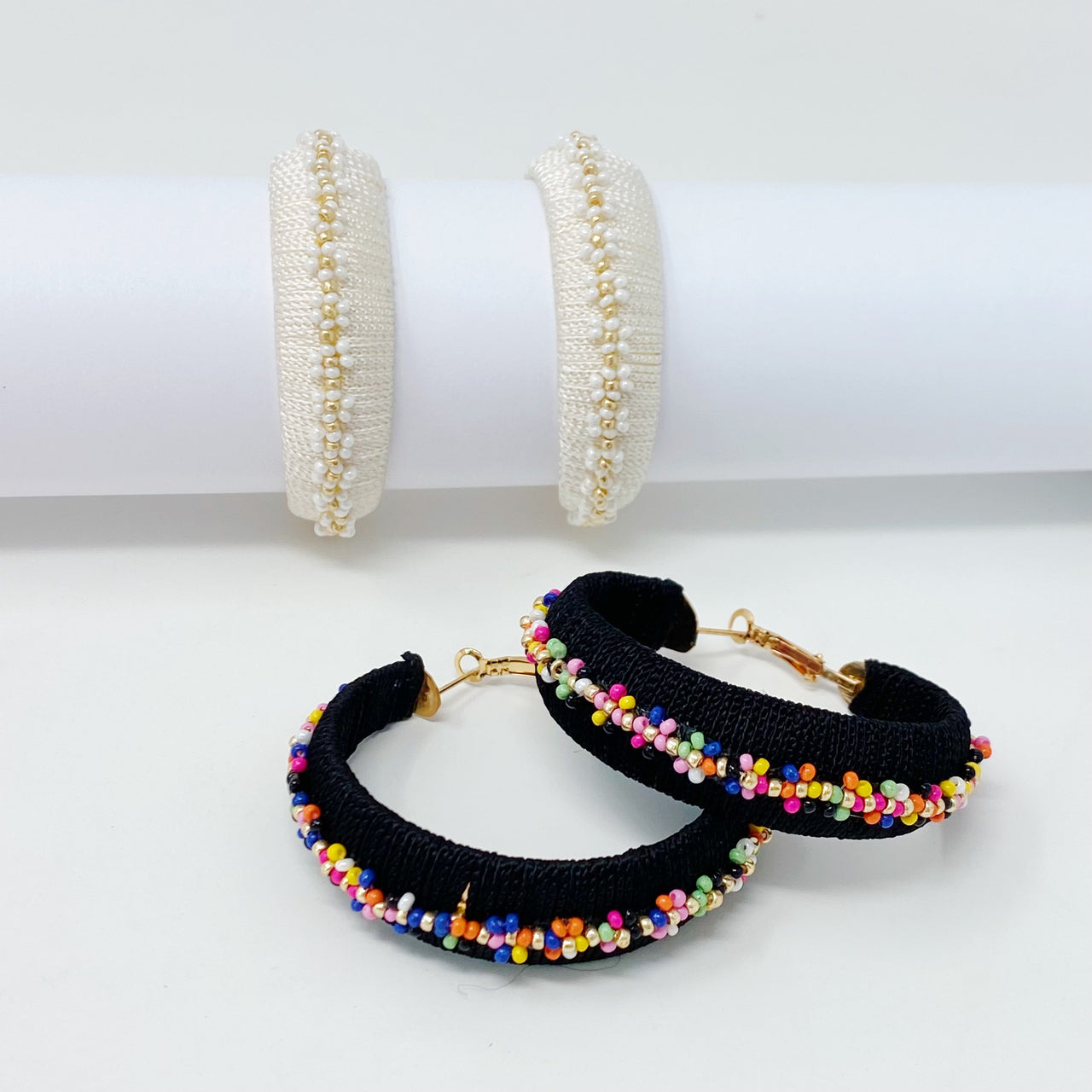 Ellison & Young - Beaded Hoop Earrings - 2 COLORS -