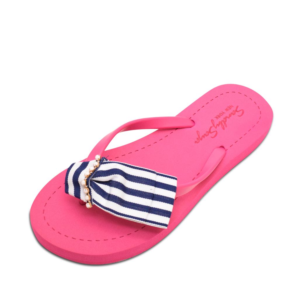 SAND BY SAYA N.Y. - Marine Park Stripe Bow  - Embellished Flat Flip Flops Sandal - 5 COLORS -