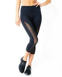 Thumbnail for Savoy - l'Espace Low-Waisted Capri Leggings With Mesh Panels and Reflective Strips - 1 COLOR -