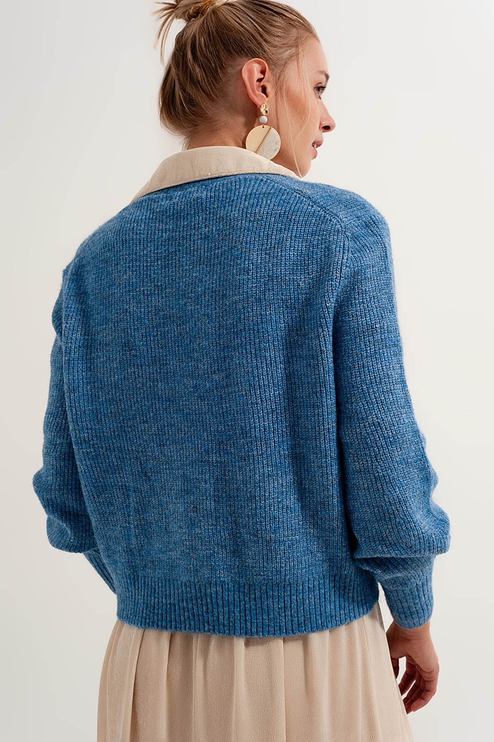 Q2 - Button Through Cardigan in Blue - 1 COLOR