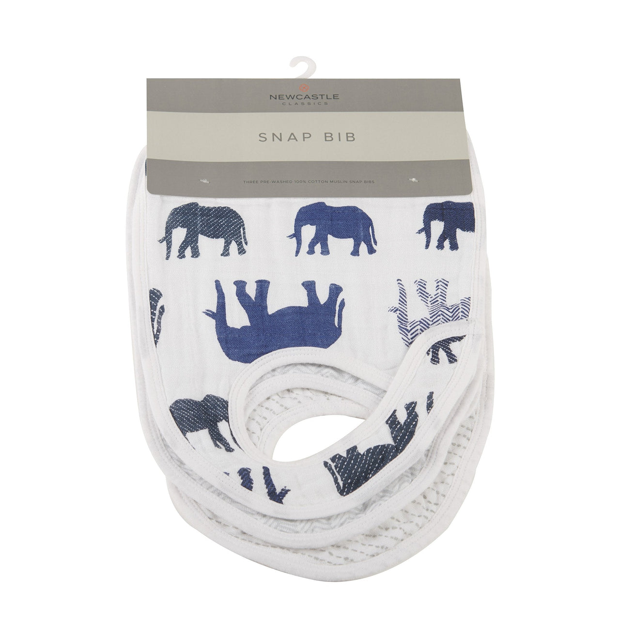 Newcastle - In the Wild Elephant Cotton Muslin Snap Bibs 3PK  -