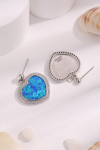 Thumbnail for Platinum-Plated Opal Heart Earrings - T - 2 COLORS -