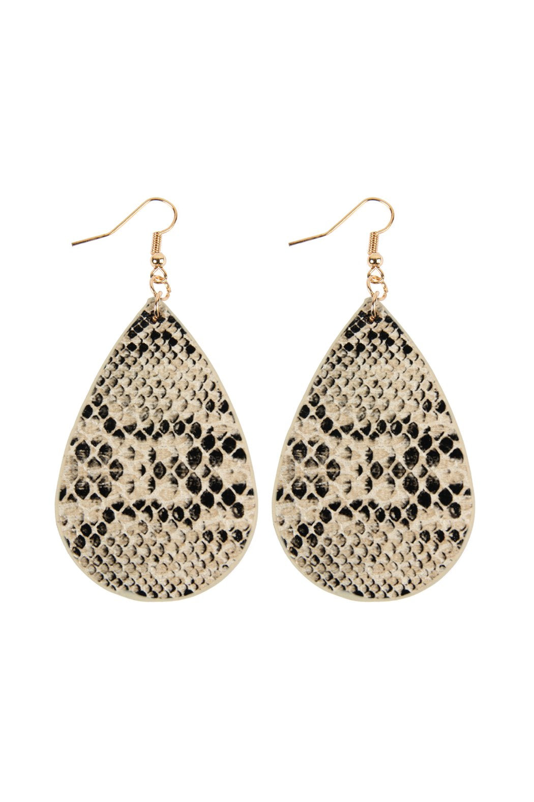 Riah Fashion - Faux Snake Skin Teardrop Leather Earrings - 4 COLORS -