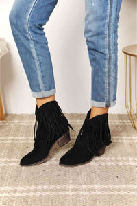 Thumbnail for Faux Suede Legend Women's Fringe Cowboy Western Ankle Boots - T - 1 COLOR -