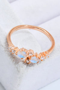 Thumbnail for Natural Moonstone and Zircon Open Ring - T - 1 SIZE FIT - 2 FINISHES -