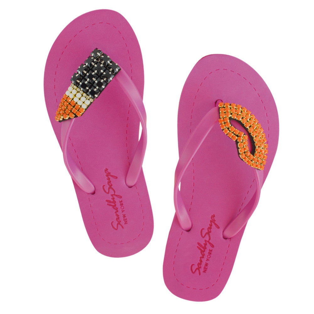 SAND BY SAYA N.Y. - Lips - Rhinestone Flat Flip Flops Sandal - 5 COLORS -